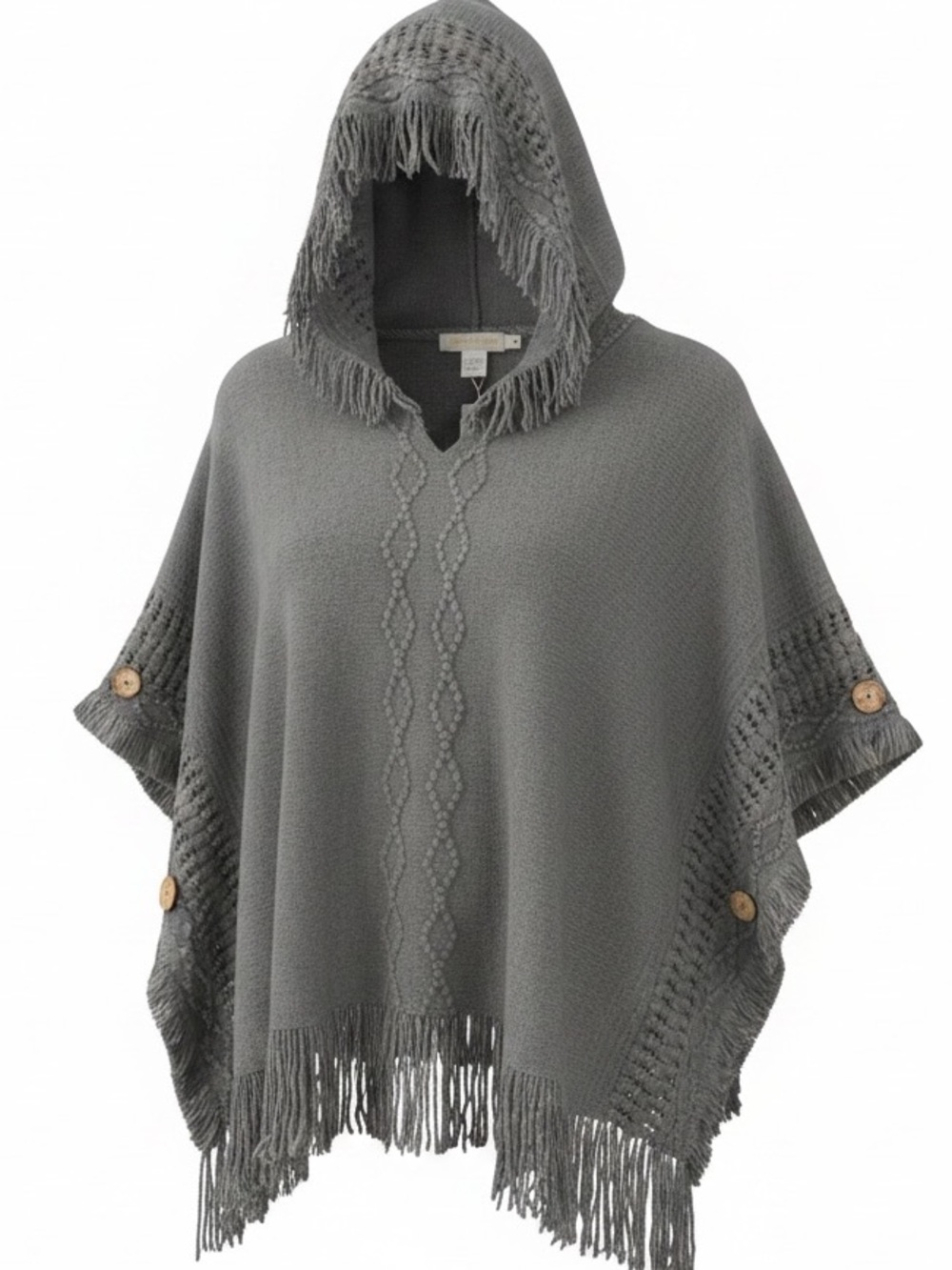 Seven Island - Hooded Fringe Poncho Sweater - Dark Gray New with tags